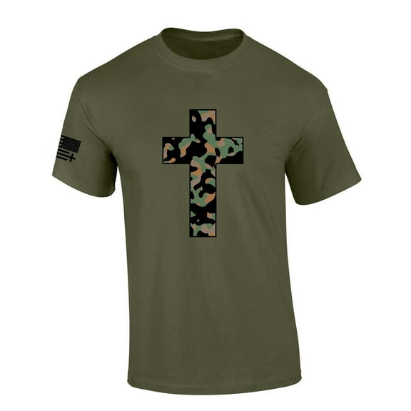 Trenz Shirt Company Mens Christian Tshirt Camo Cross Short Sleeve T-shirt-Military Green-6xl