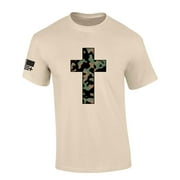 Trenz Shirt Company Mens Christian Tshirt Camo Cross Short Sleeve T-shirt-Sand-medium
