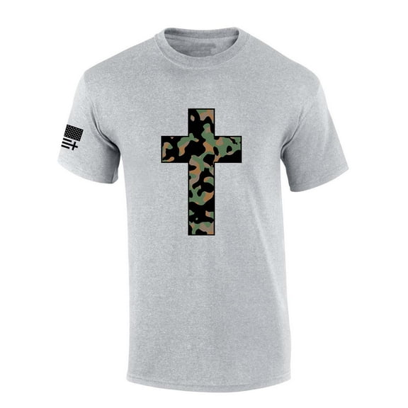 Trenz Shirt Company Mens Christian Tshirt Camo Cross Short Sleeve T-shirt-Sports Grey-large