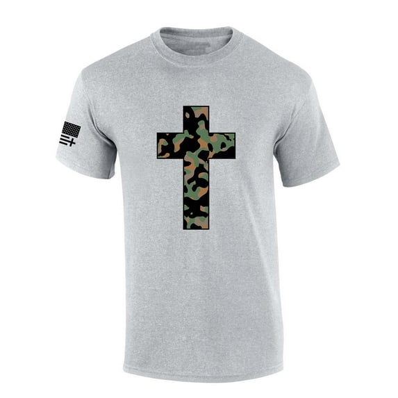 Trenz Shirt Company Mens Christian Tshirt Camo Cross Short Sleeve T-shirt-Sports Grey-xxl