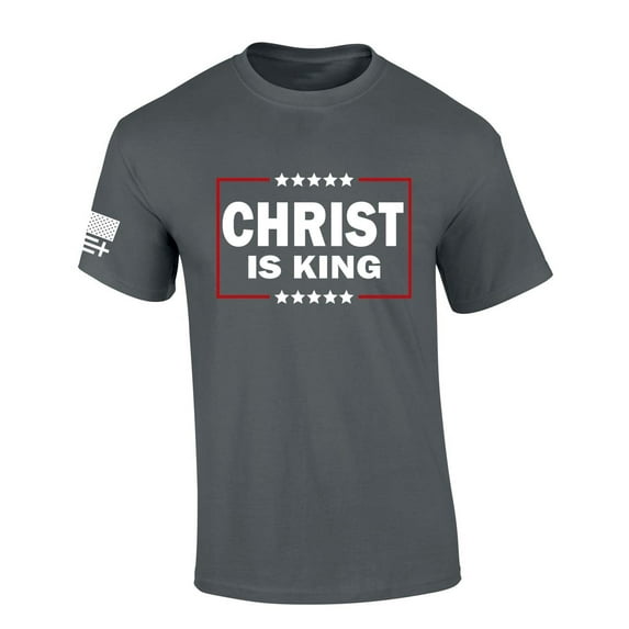 Trenz Shirt Company Mens Christian Tshirt Christ Is King Patriotic Short Sleeve T-shirt Graphic Tee-Charcoal-4xl