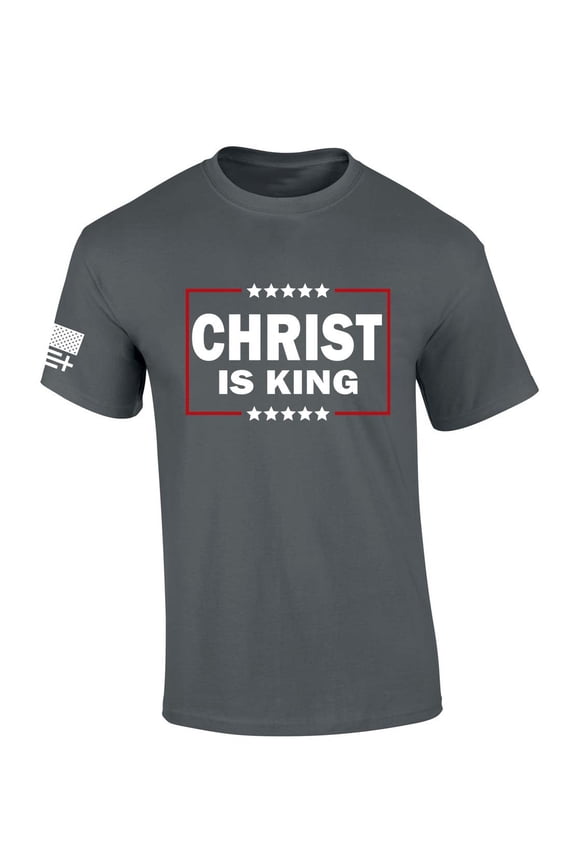 Mens Christian Tshirt Christ Is King Patriotic Short Sleeve T-shirt Graphic Tee-Charcoal-small