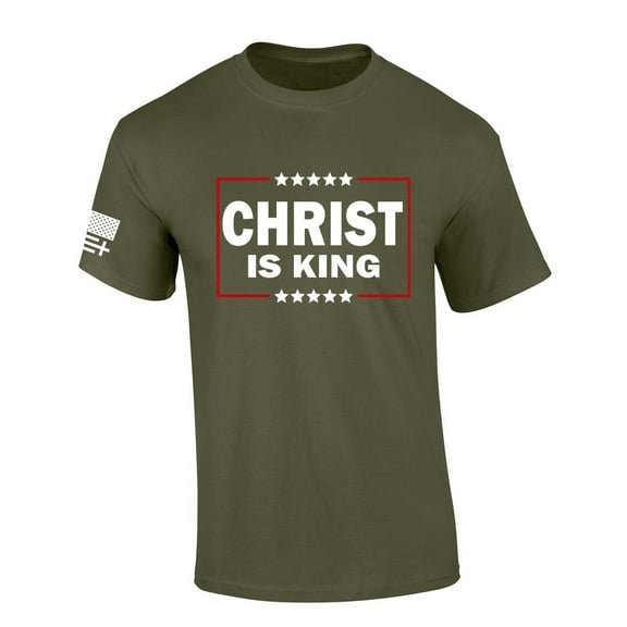 Trenz Shirt Company Mens Christian Tshirt Christ Is King Patriotic Short Sleeve T-shirt Graphic Tee-Military-large