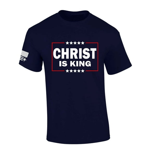 Trenz Shirt Company Mens Christian Tshirt Christ Is King Patriotic Short Sleeve T-shirt Graphic Tee-Navy-xl