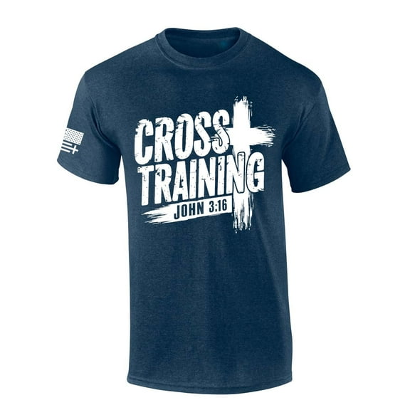 Trenz Shirt Company Mens Christian Tshirt Cross Training John 3:16 Scripture Short Sleeve T-shirt-Heather Navy-small