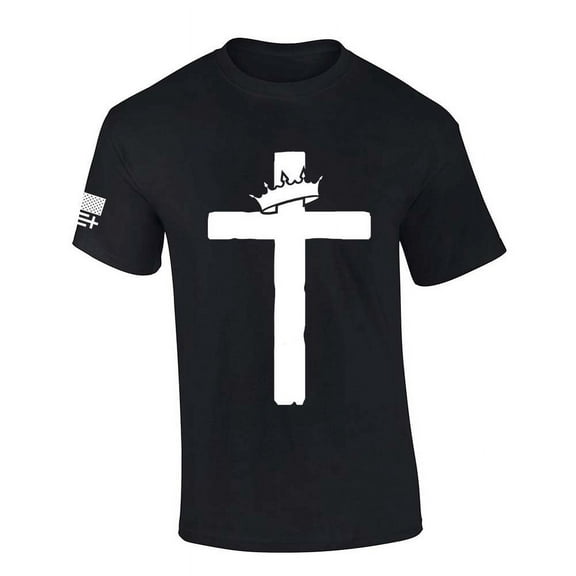 Trenz Shirt Company Mens Christian Tshirt Cross With Crown Jesus Short Sleeve T-shirt-Black-medium