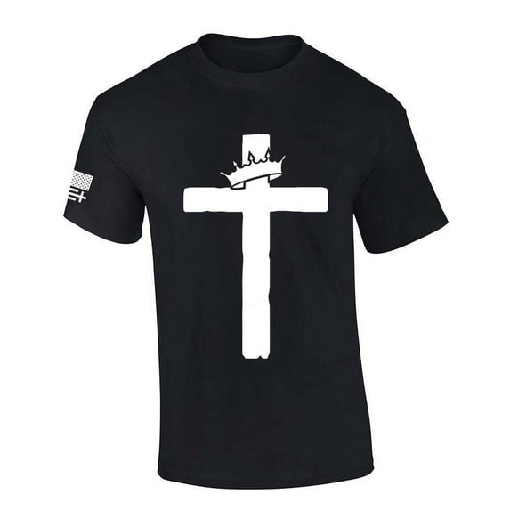 Trenz Shirt Company Mens Christian Tshirt Cross With Crown Jesus Short Sleeve T-shirt-Black-small