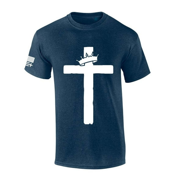 Trenz Shirt Company Mens Christian Tshirt Cross With Crown Jesus Short Sleeve T-shirt-Heather Navy-medium