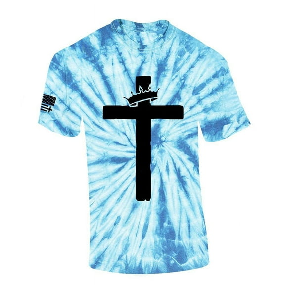 Trenz Shirt Company Mens Christian Tshirt Cross With Crown Jesus Short Sleeve T-shirt-Light Blue Tie Dye-large