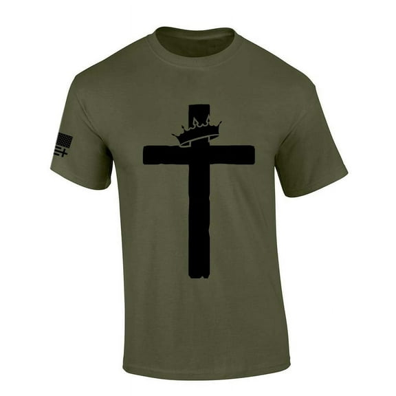 Trenz Shirt Company Mens Christian Tshirt Cross With Crown Jesus Short Sleeve T-shirt-Military Green-xl