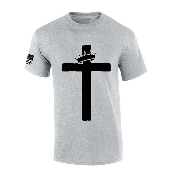 Trenz Shirt Company Mens Christian Tshirt Cross With Crown Jesus Short Sleeve T-shirt-Sports Grey-small