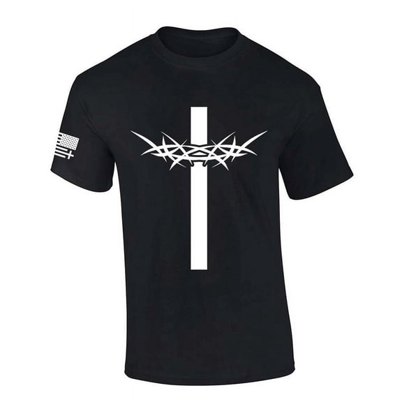 Trenz Shirt Company Mens Christian Tshirt Cross With Crown of Thorns Jesus Short Sleeve T-shirt-Black-medium
