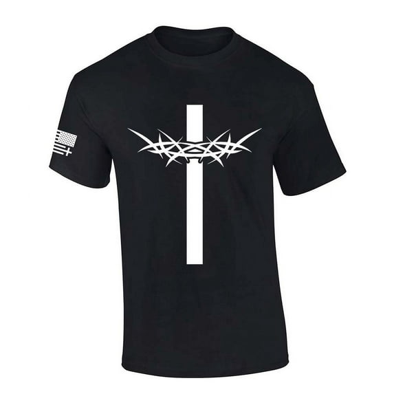 Trenz Shirt Company Mens Christian Tshirt Cross With Crown of Thorns Jesus Short Sleeve T-shirt-Black-xxxl