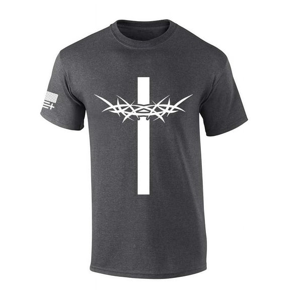 Trenz Shirt Company Mens Christian Tshirt Cross With Crown of Thorns Jesus Short Sleeve T-shirt-Heather Grey-large