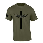Trenz Shirt Company Mens Christian Tshirt Cross With Crown of Thorns Jesus Short Sleeve T-shirt-Military Green-xl