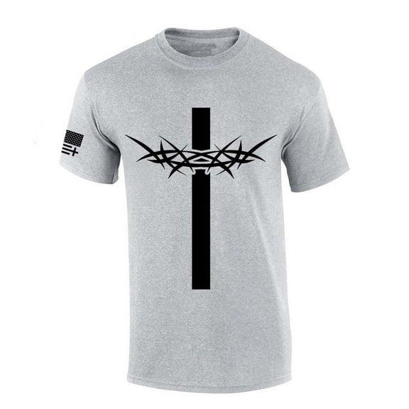 Trenz Shirt Company Mens Christian Tshirt Cross With Crown of Thorns Jesus Short Sleeve T-shirt-Sports Grey-small