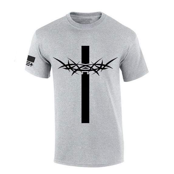 Trenz Shirt Company Mens Christian Tshirt Cross With Crown of Thorns Jesus Short Sleeve T-shirt-Sports Grey-xl