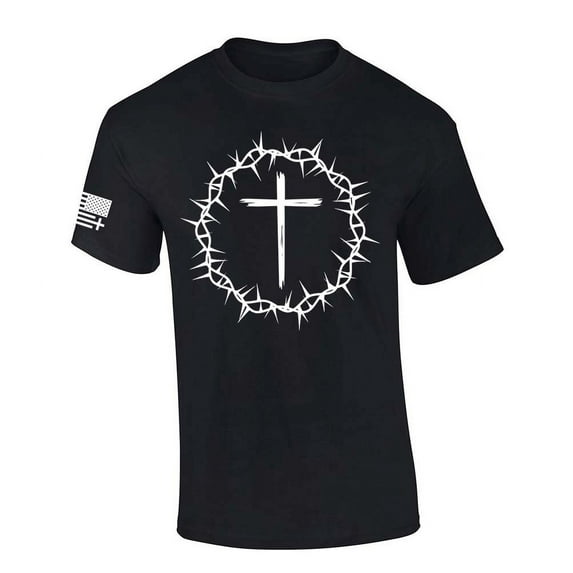 Trenz Shirt Company Mens Christian Tshirt Cross Within Crown of Thorns Jesus Short Sleeve T-shirt-Black-xxxl