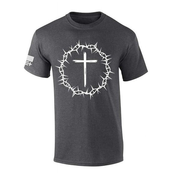 Trenz Shirt Company Mens Christian Tshirt Cross Within Crown of Thorns Jesus Short Sleeve T-shirt-Heather Grey-medium