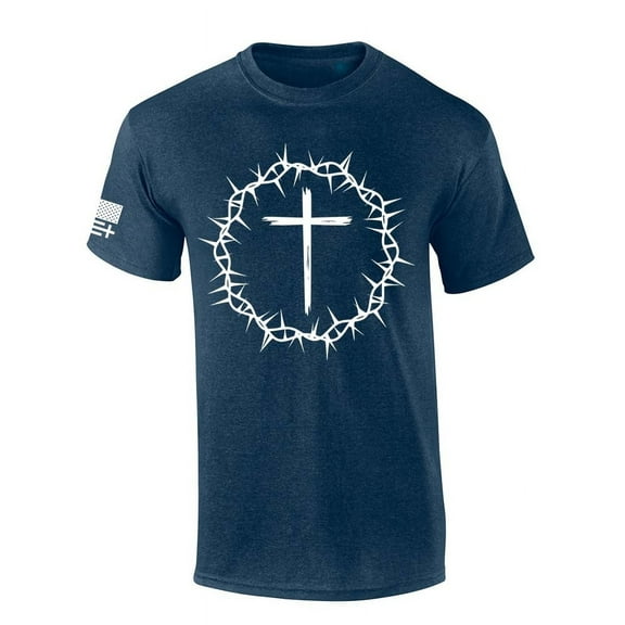 Trenz Shirt Company Mens Christian Tshirt Cross Within Crown of Thorns Jesus Short Sleeve T-shirt-Heather Navy-xl