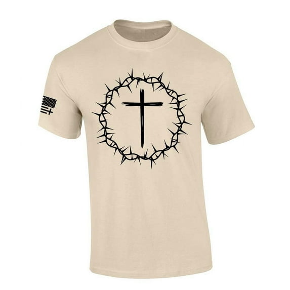 Trenz Shirt Company Mens Christian Tshirt Cross Within Crown of Thorns Jesus Short Sleeve T-shirt-Sand-5xl