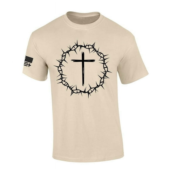 Trenz Shirt Company Mens Christian Tshirt Cross Within Crown of Thorns Jesus Short Sleeve T-shirt-Sand-xxl