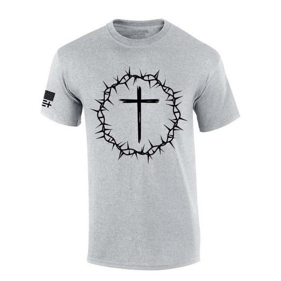 Trenz Shirt Company Mens Christian Tshirt Cross Within Crown of Thorns Jesus Short Sleeve T-shirt-Sports Grey-medium