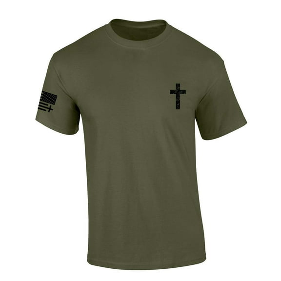 Trenz Shirt Company Mens Christian Tshirt Grunge Cross Crest Design Jesus Short Sleeve T-shirt Faith Tee-Military-large