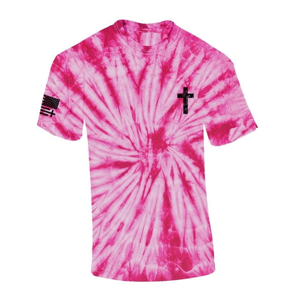 Trenz Shirt Company Mens Christian Tshirt Grunge Cross Crest Design Jesus Short Sleeve T-shirt Faith Tee-Pink Tie Dye-medium
