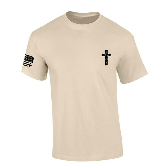 Trenz Shirt Company Mens Christian Tshirt Grunge Cross Crest Design Jesus Short Sleeve T-shirt Faith Tee-Sand-xl