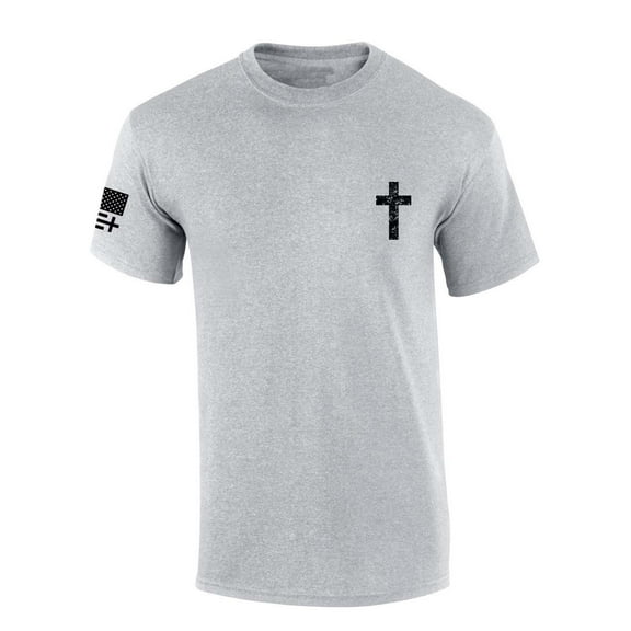 Trenz Shirt Company Mens Christian Tshirt Grunge Cross Crest Design Jesus Short Sleeve T-shirt Faith Tee-Sports Grey-small