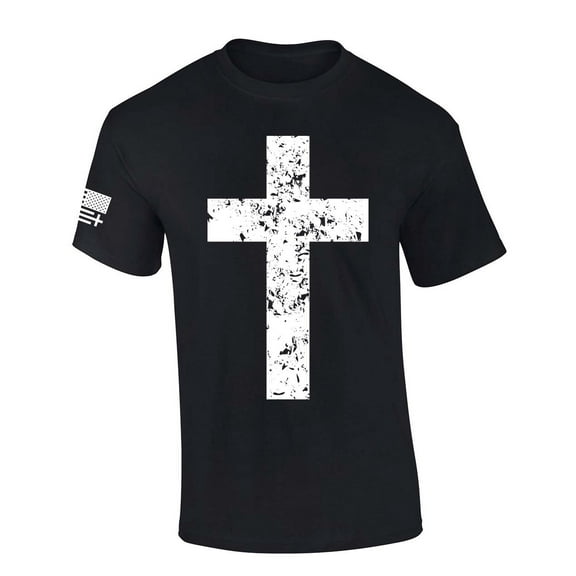 Trenz Shirt Company Mens Christian Tshirt Grunge Cross Faith Jesus Short Sleeve T-shirt Faith Tee-Black-6xl