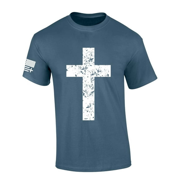 Trenz Shirt Company Mens Christian Tshirt Grunge Cross Faith Jesus Short Sleeve T-shirt Faith Tee-Indigo-medium