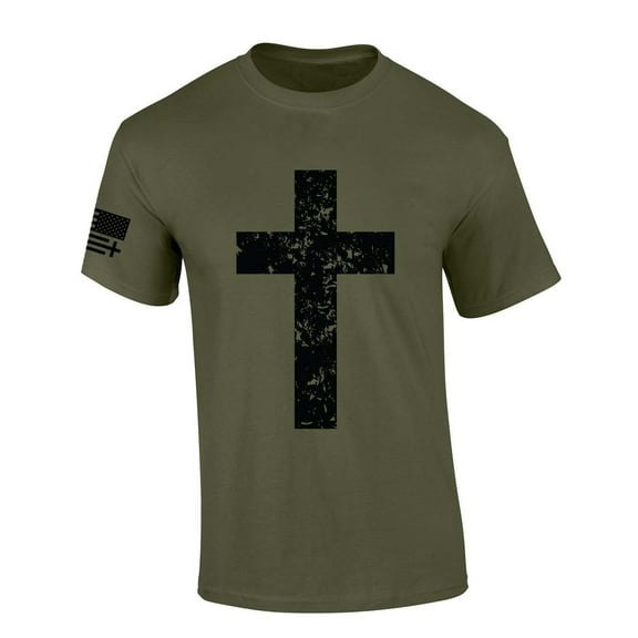 Trenz Shirt Company Mens Christian Tshirt Grunge Cross Faith Jesus Short Sleeve T-shirt Faith Tee-Military-large