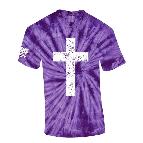 Trenz Shirt Company Mens Christian Tshirt Grunge Cross Faith Jesus Short Sleeve T-shirt Faith Tee-Purple Tie Dye-medium