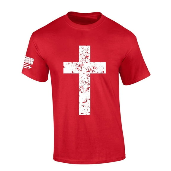 Trenz Shirt Company Mens Christian Tshirt Grunge Cross Faith Jesus Short Sleeve T-shirt Faith Tee-Red-xl