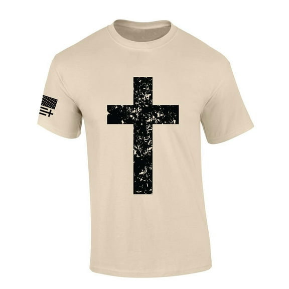 Trenz Shirt Company Mens Christian Tshirt Grunge Cross Faith Jesus Short Sleeve T-shirt Faith Tee-Sand-xl