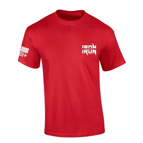 Trenz Shirt Company Mens Christian Tshirt Iron Sharpens Iron Metal Logo Crest Design Proverbs 27:17 Short Sleeve T-shirt Jesus Tee-Red-5xl