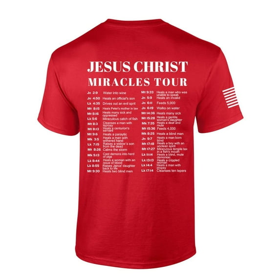 Trenz Shirt Company Mens Christian Tshirt Jesus Miracles World Tour Scripture Short Sleeve T-shirt Faith Tee-Red-large
