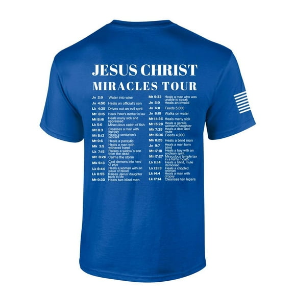 Trenz Shirt Company Mens Christian Tshirt Jesus Miracles World Tour Scripture Short Sleeve T-shirt Faith Tee-Royal-6xl