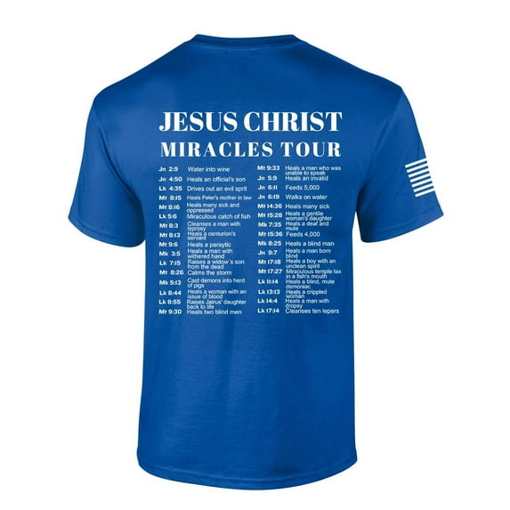 Trenz Shirt Company Mens Christian Tshirt Jesus Miracles World Tour Scripture Short Sleeve T-shirt Faith Tee-Royal-small
