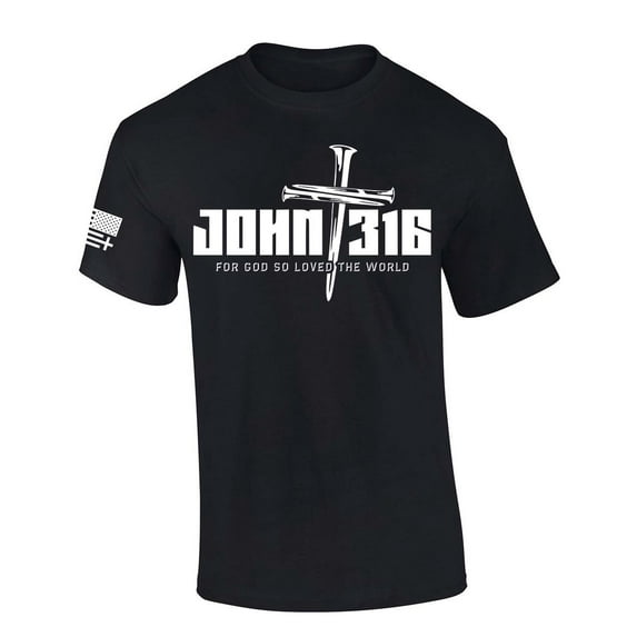 Trenz Shirt Company Mens Christian Tshirt John 3:16 For God So Loved The World Nail Cross Jesus Short Sleeve T-shirt Faith Tee-Black-5xl