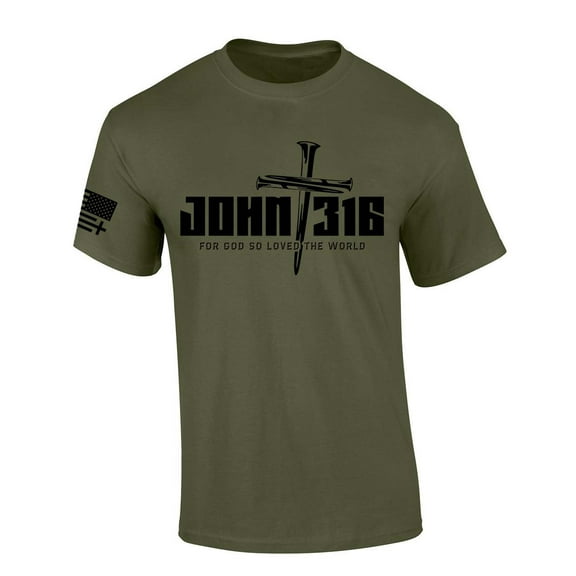 Trenz Shirt Company Mens Christian Tshirt John 3:16 For God So Loved The World Nail Cross Jesus Short Sleeve T-shirt Faith Tee-Military-xxl