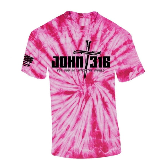 Trenz Shirt Company Mens Christian Tshirt John 3:16 For God So Loved The World Nail Cross Jesus Short Sleeve T-shirt Faith Tee-Pink Tie Dye-medium