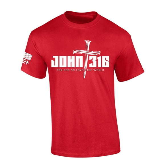 Trenz Shirt Company Mens Christian Tshirt John 3:16 For God So Loved The World Nail Cross Jesus Short Sleeve T-shirt Faith Tee-Red-xxxl