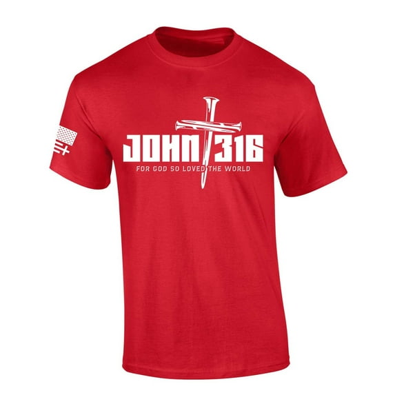 Trenz Shirt Company Mens Christian Tshirt John 3:16 For God So Loved The World Nail Cross Jesus Short Sleeve T-shirt Faith Tee-Red-xxxl