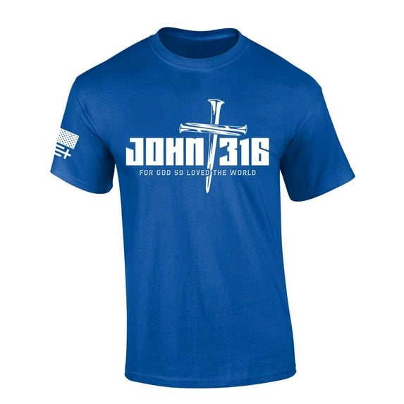 Trenz Shirt Company Mens Christian Tshirt John 3:16 For God So Loved The World Nail Cross Jesus Short Sleeve T-shirt Faith Tee-Royal-6xl