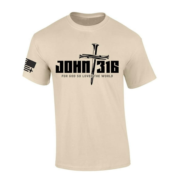 Trenz Shirt Company Mens Christian Tshirt John 3:16 For God So Loved The World Nail Cross Jesus Short Sleeve T-shirt Faith Tee-Sand-large