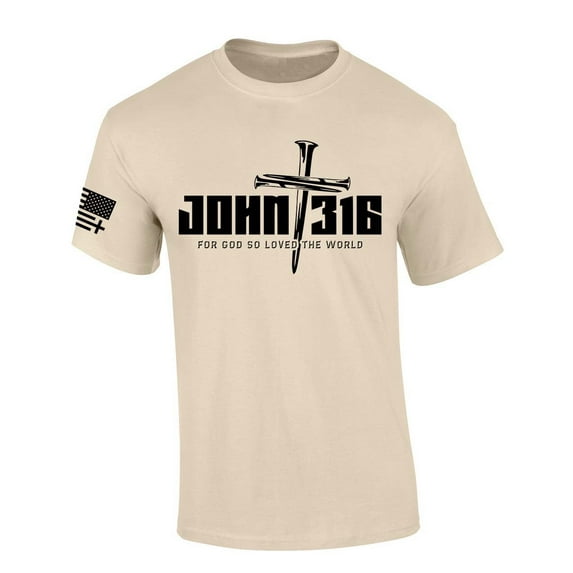 Trenz Shirt Company Mens Christian Tshirt John 3:16 For God So Loved The World Nail Cross Jesus Short Sleeve T-shirt Faith Tee-Sand-xxl