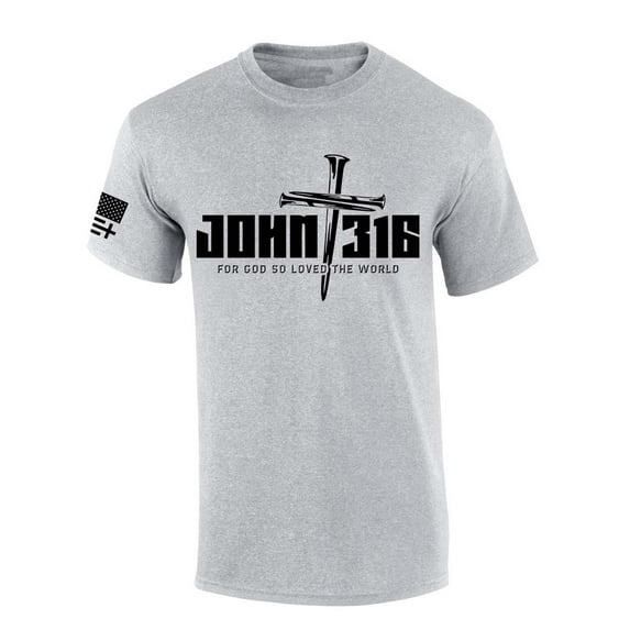 Trenz Shirt Company Mens Christian Tshirt John 3:16 For God So Loved The World Nail Cross Jesus Short Sleeve T-shirt Faith Tee-Sports Grey-small